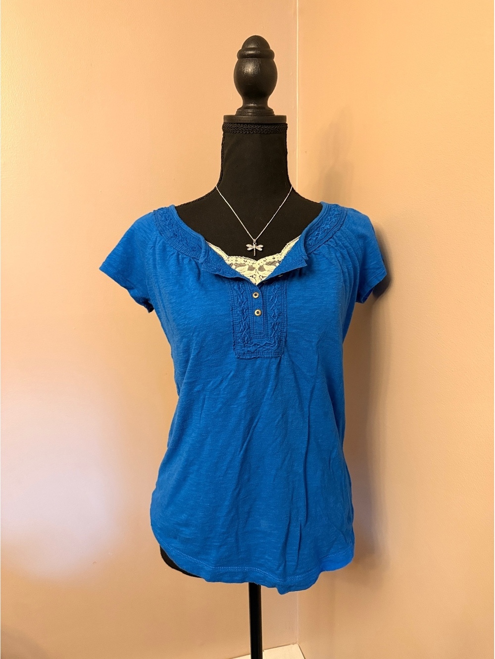 Eddie Bauer Blue Short Sleeve Button-Up T-Shirt